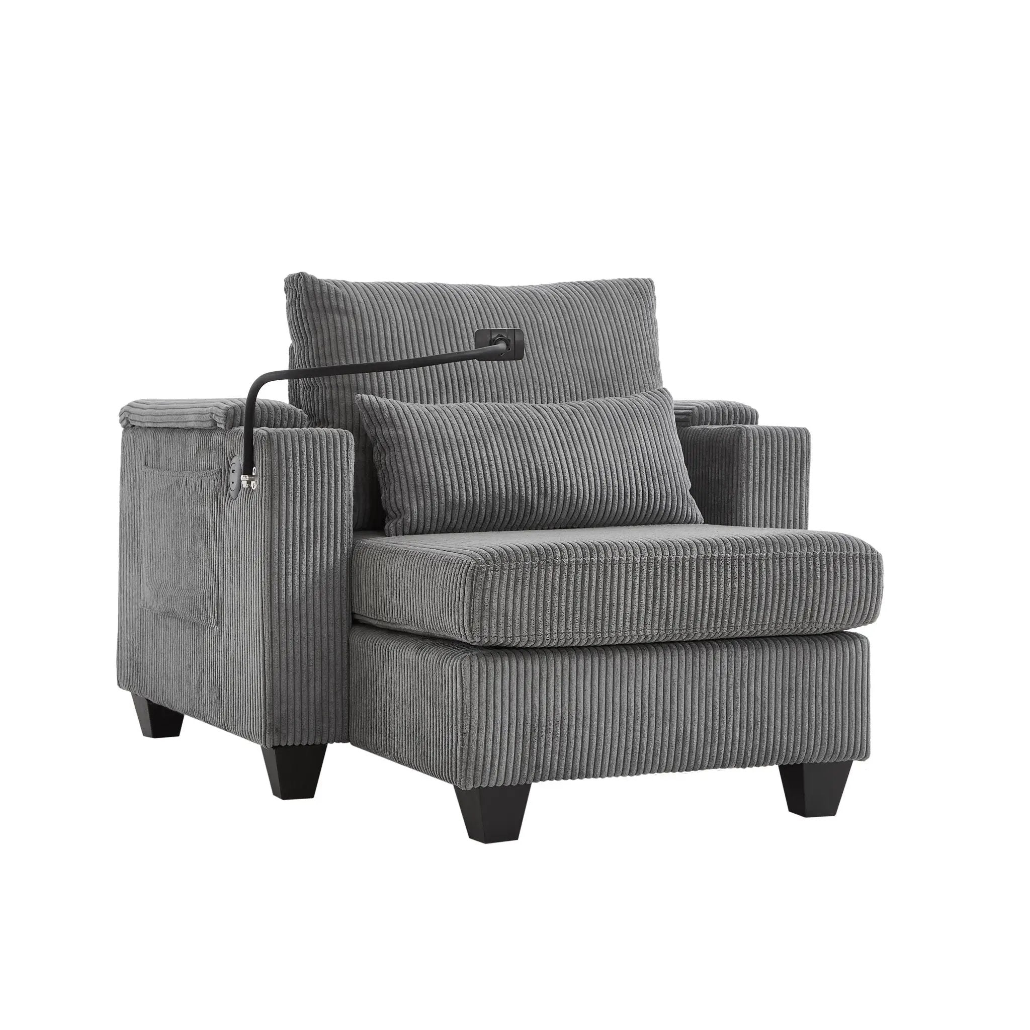 Convertible Chaise Lounge Sofa Chair With USB Ports, Cup Holders, Phone Holder And Storage by HouseOfZazla