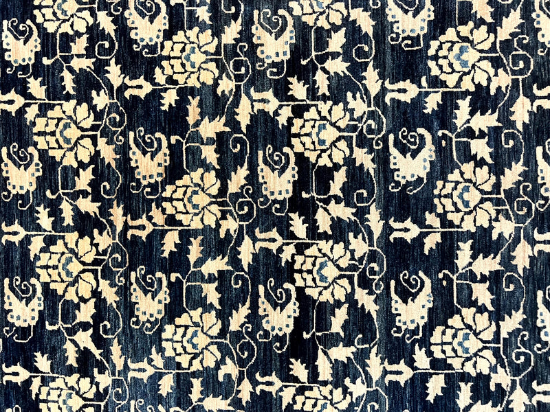 Sino Persian Rug 6x9, Hand Knotted Wool Carpet, Floral Allover, Blue Cream-Tan by Jewel Rugs