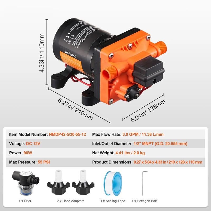 12V Diaphragm Water Pump, 3 GPM (11.36 L/min) by HouseOfZazla