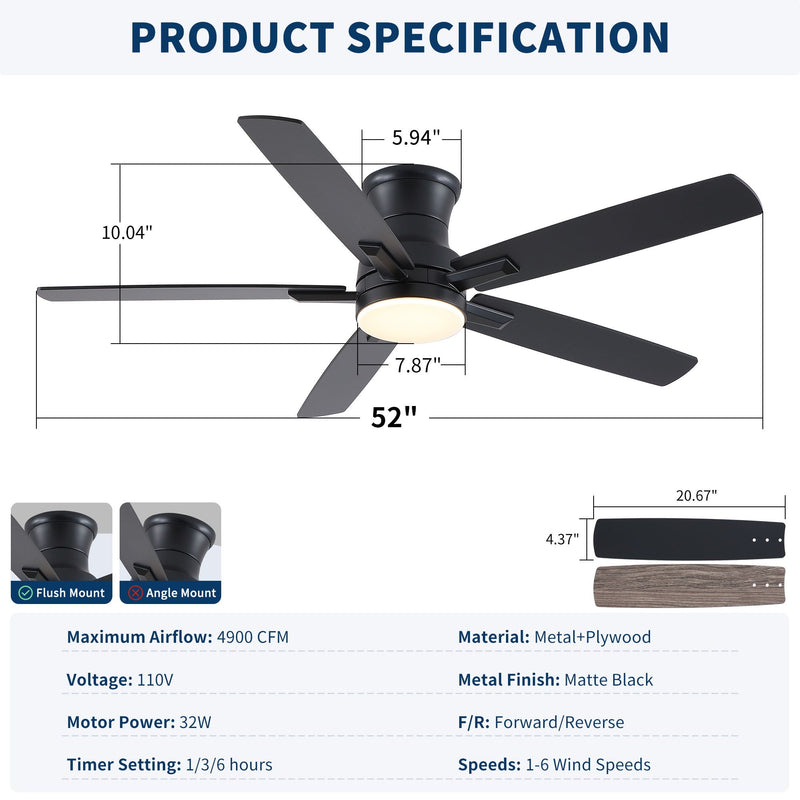 Mordern Flush Mount Ceiling Fan With Light And Remote Control by HouseOfZazla