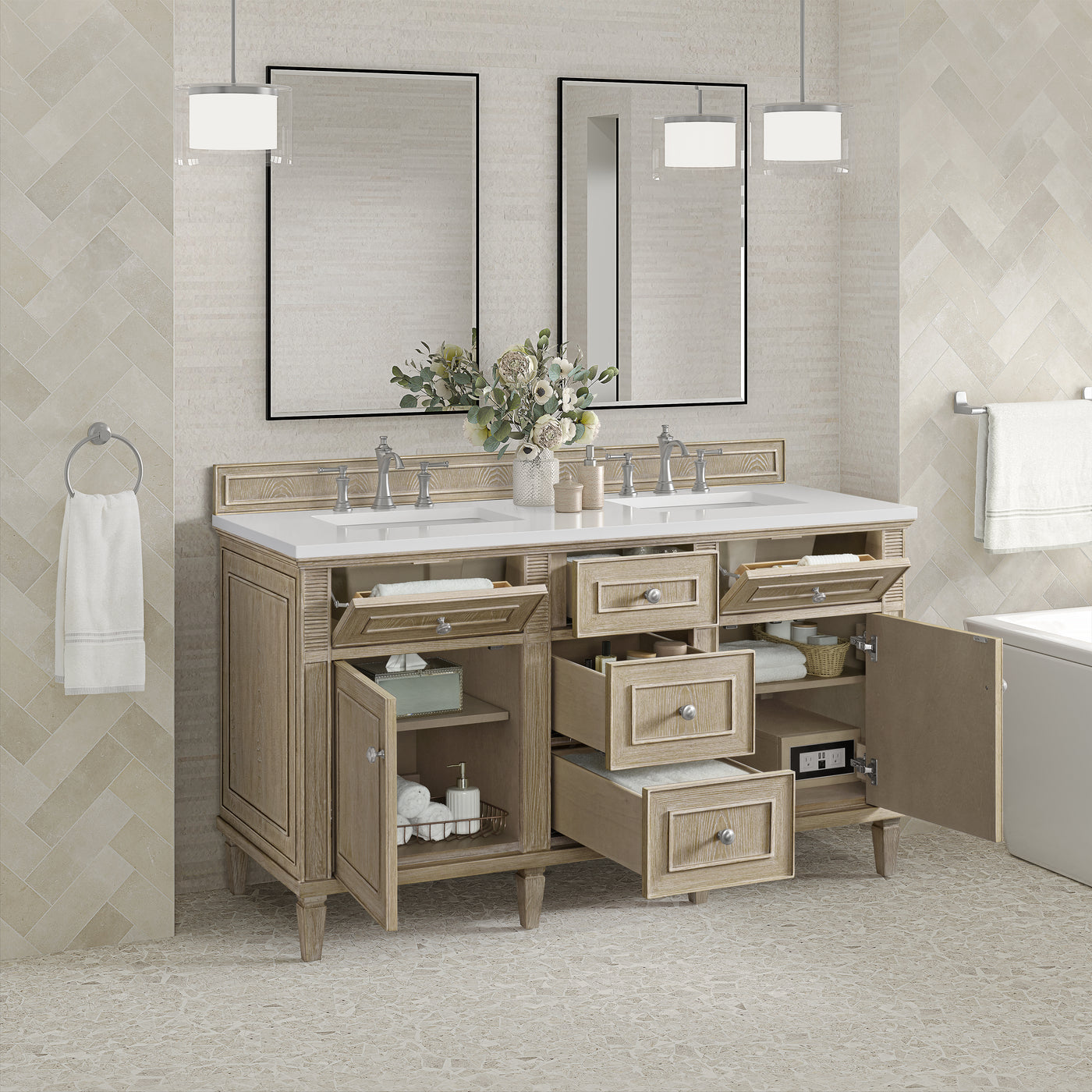 James Martin Lorelai 60" Double Bathroom Vanity, Whitewashed Oak, view 38
