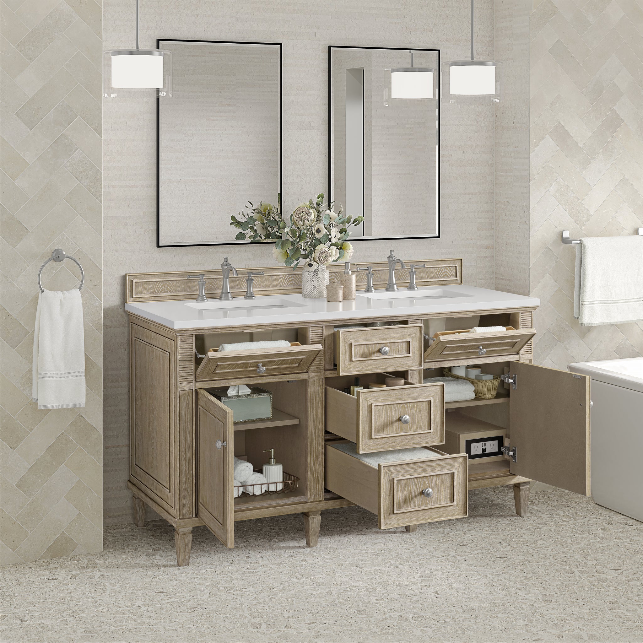 James Martin Lorelai 60" Double Bathroom Vanity, Whitewashed Oak, view 38