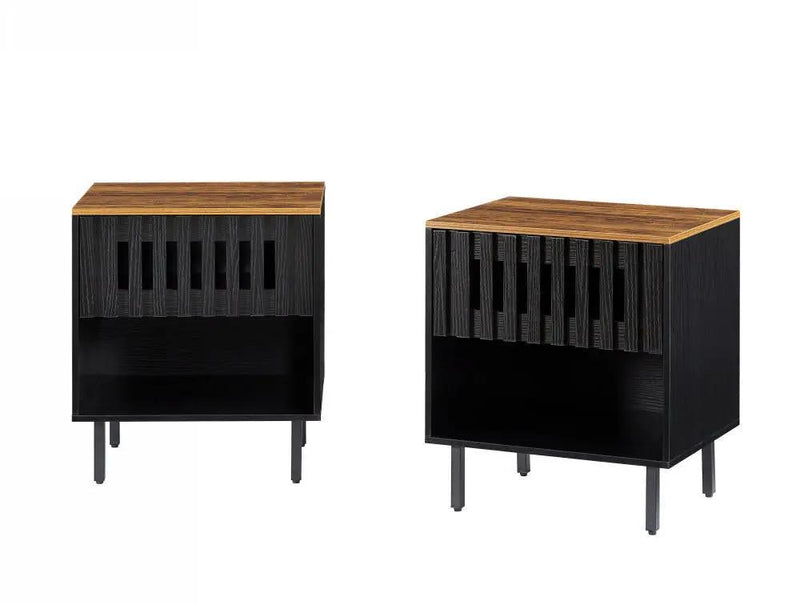 Set of 2 Mid Century Modern Nightstand with Grille Striped Doors, by BLAKHOM