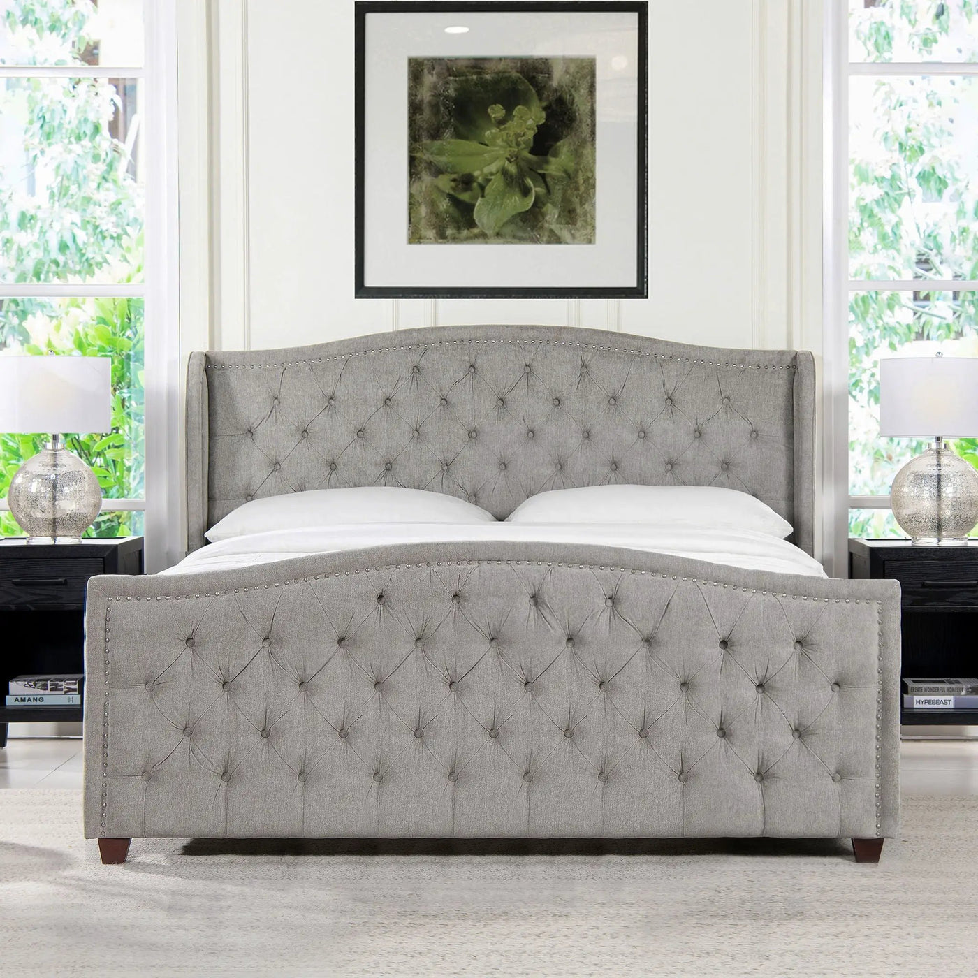 Marcella - Upholstered Shelter Headboard Bed Set by HouseOfZazla