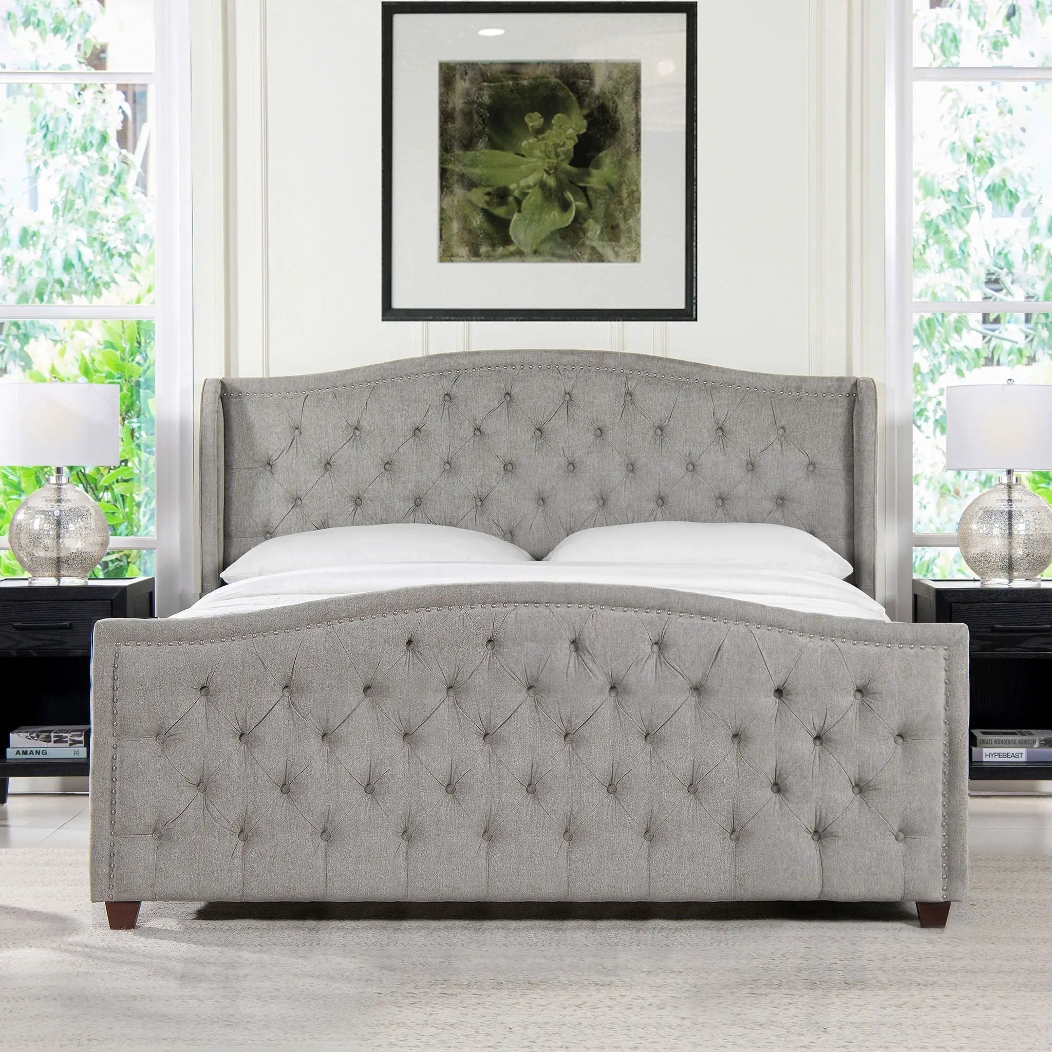 Marcella - Upholstered Shelter Headboard Bed Set by HouseOfZazla