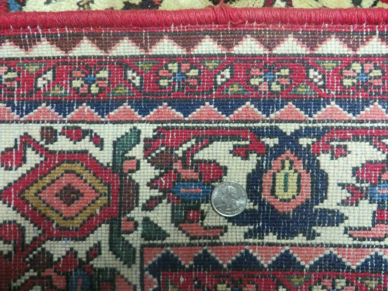 7' X 10' Vintage Handmade Indian Floral Wool Rug Hand Knotted Carpet Ivory Red by Jewel Rugs