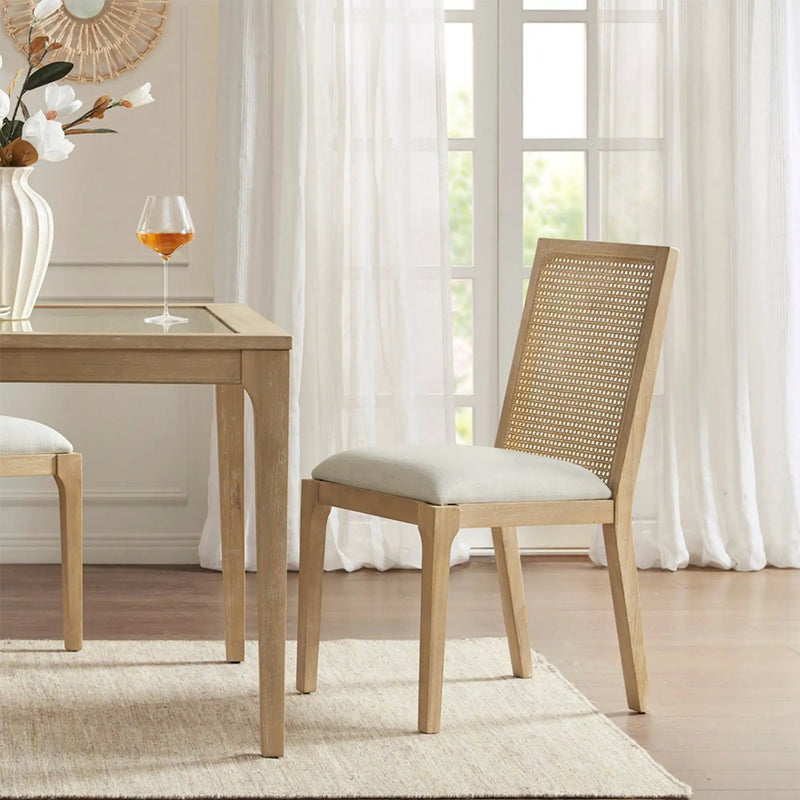 Dining Chair With Synthetic Cane Back And Upholstered Seat (Set of 2) - Natural by Unique Piece Furniture