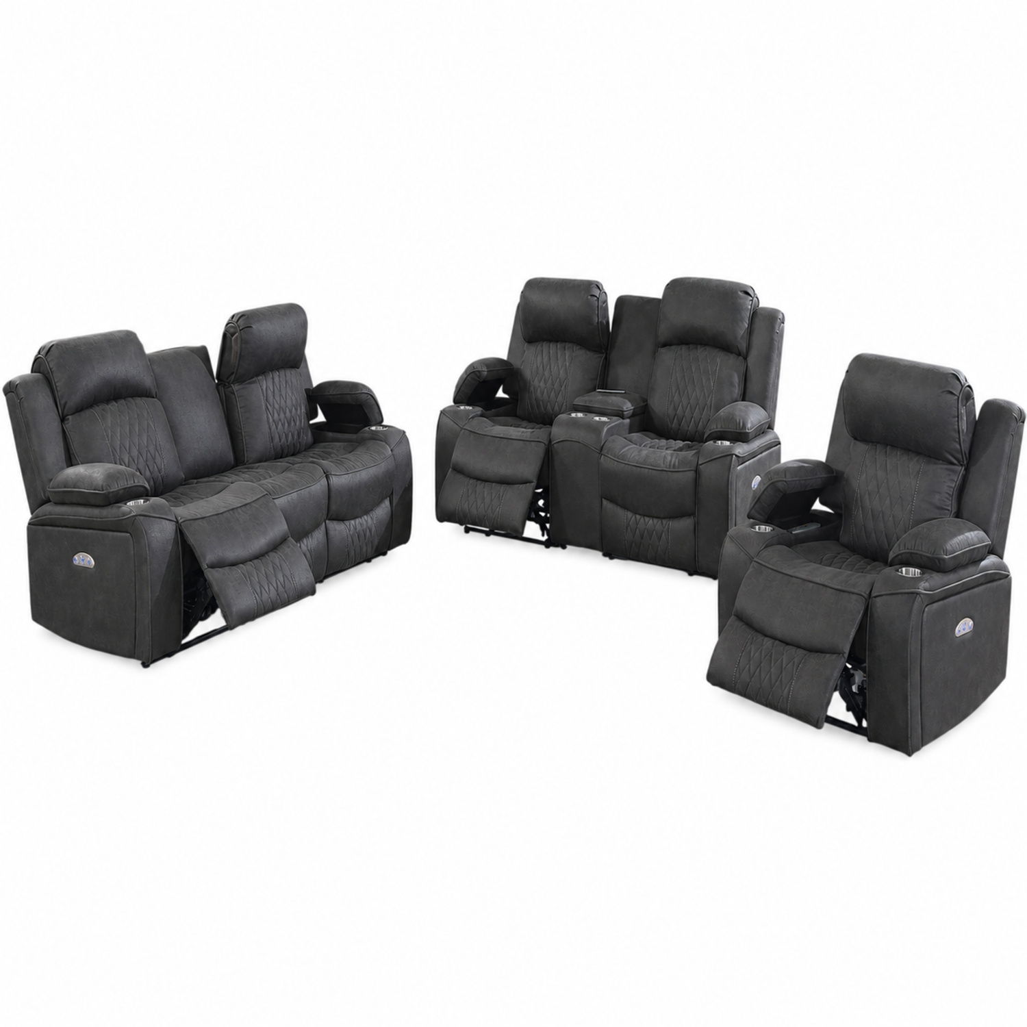 Power Motion Living Room Set With USB Port, Adjustable Headrest, Cup Holder by HouseOfZazla