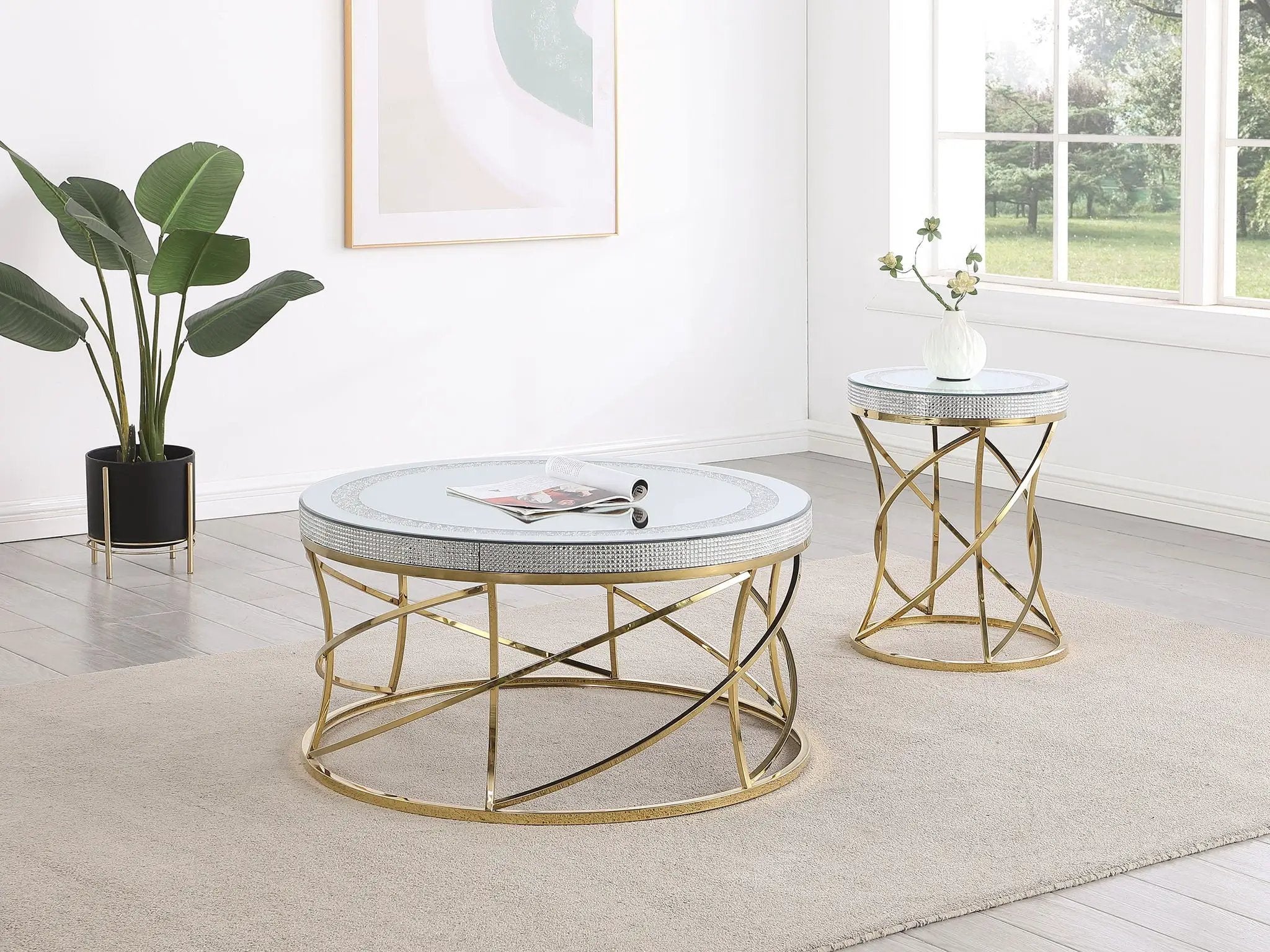 Elise Round Mirror Top Stainless Steel Coffee Table Gold by Unique Piece Furniture
