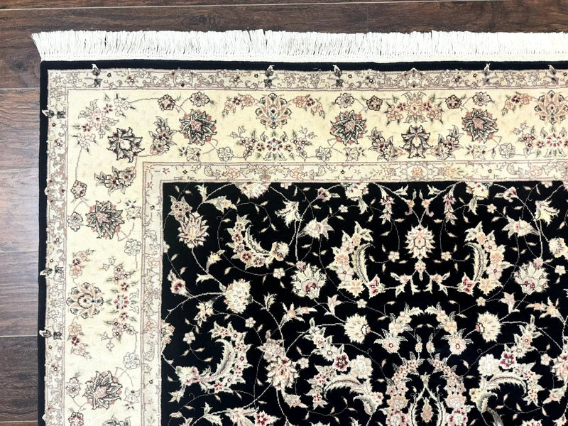 Sino Persian Rug 6x9, Black and Ivory, Wool and Silk Highlights, Handmade by Jewel Rugs
