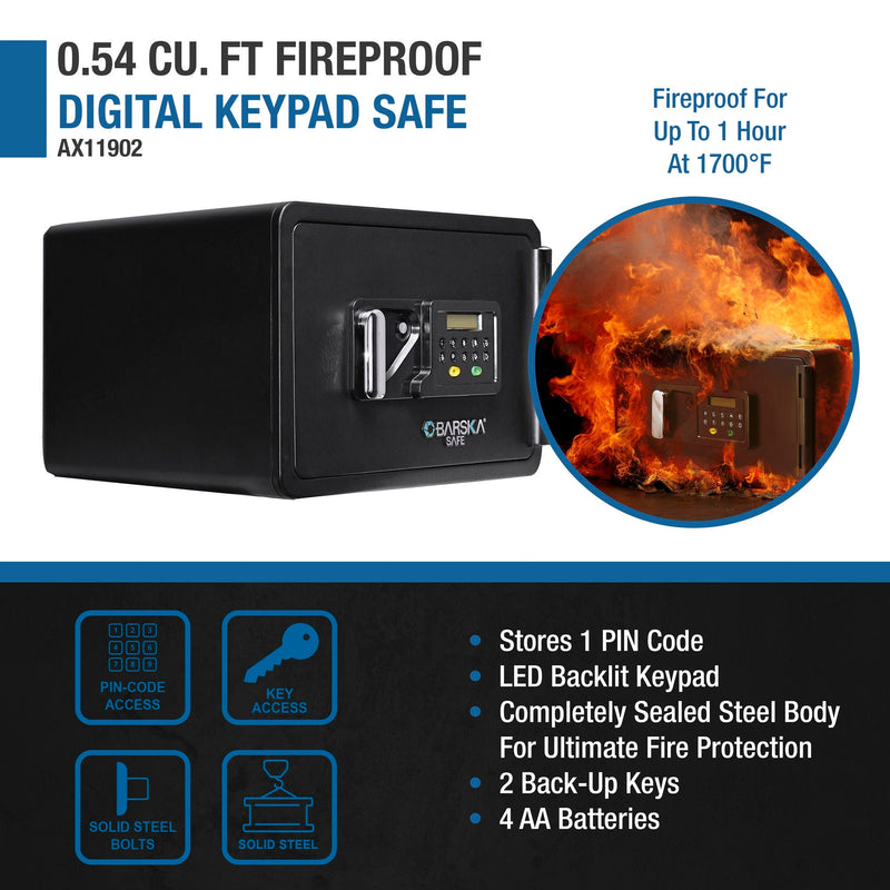0.54 Cubic Ft Keypad Fireproof Security Safe - Black by HouseOfZazla