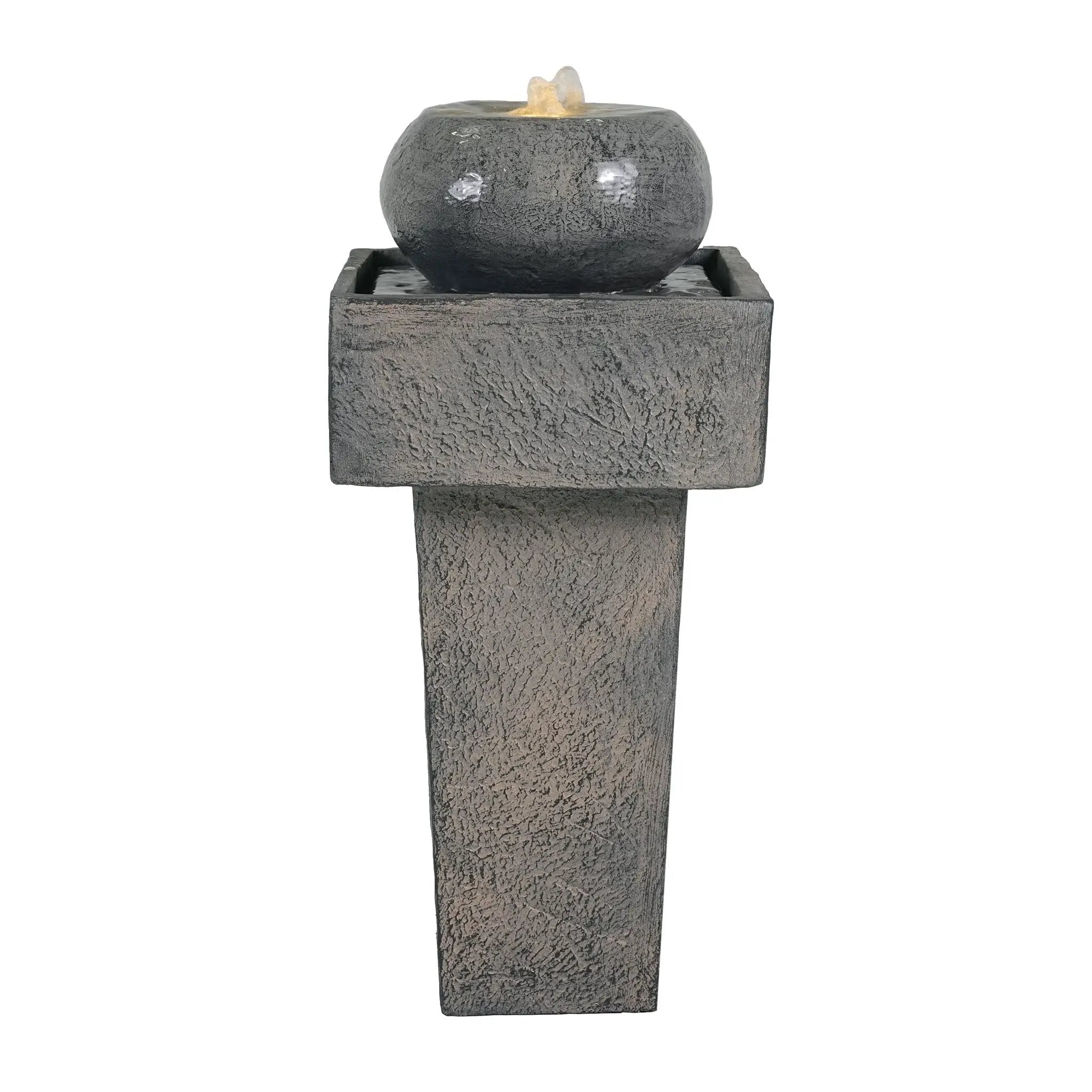 Minimalist Column Fountain With LED Lighting, Outdoor Decor For Patio, Porch And Garden - Gray by HouseOfZazla