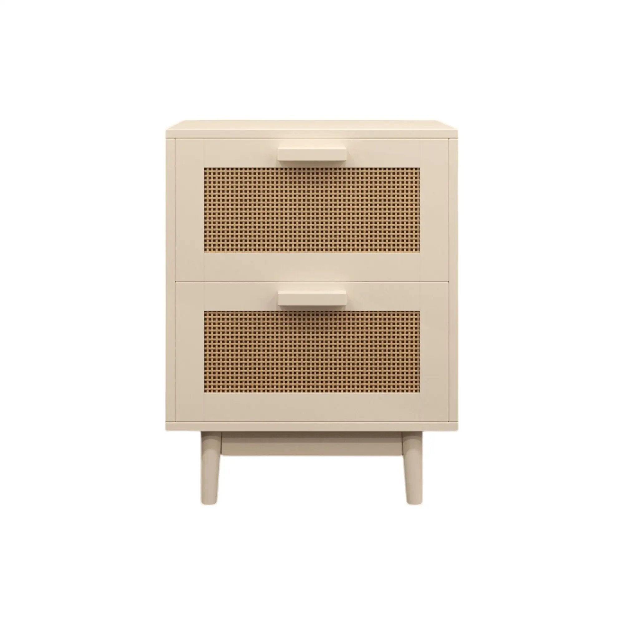 Nightstand With 2 Drawers, Storage Side Table For Bedroom - Antique Natural / Rattan by HouseOfZazla