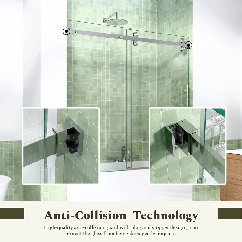 56-60"W x 60"H Frameless Sliding Tub Shower Door Enclosure by HouseOfZazla