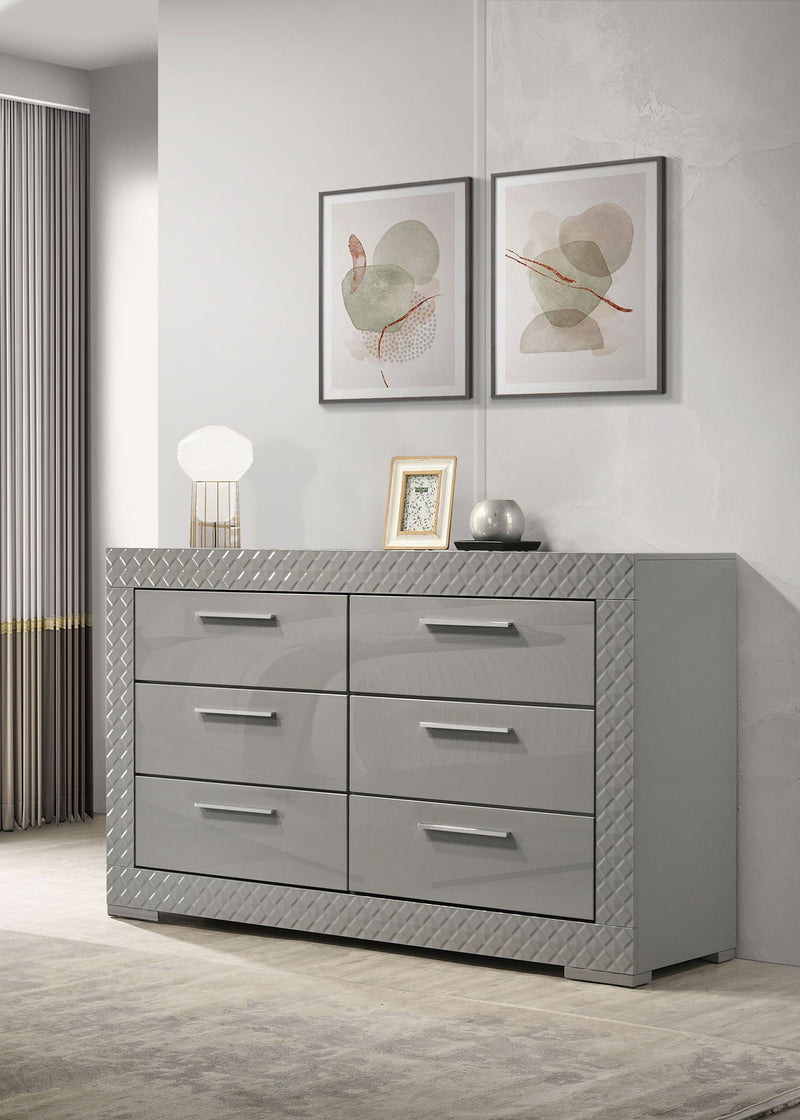 Ives 6-drawer Dresser Cabinet Grey High Gloss by Unique Piece Furniture