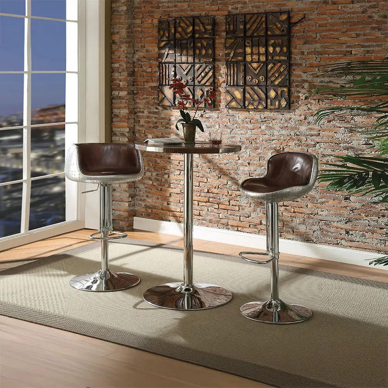 Brancaster - Adjustable Stool With Swivel - Vintage Brown Top Grain Leather & Aluminum by Unique Piece Furniture