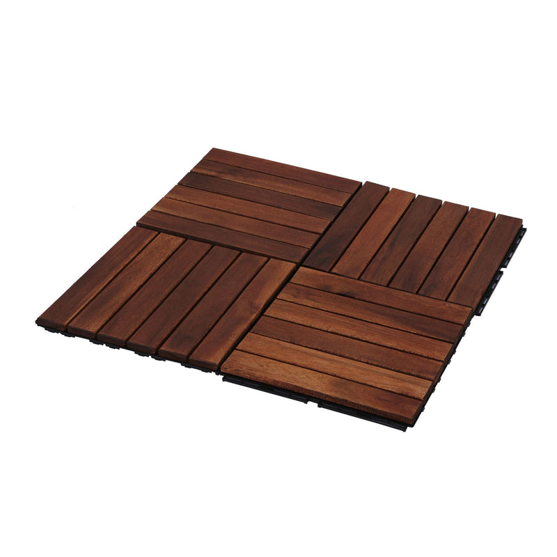 Interlocking Deck Tiles Striped Pattern, Square Acacia Hardwood Outdoor Flooring For Patio, Bancony, Pool Side by HouseOfZazla