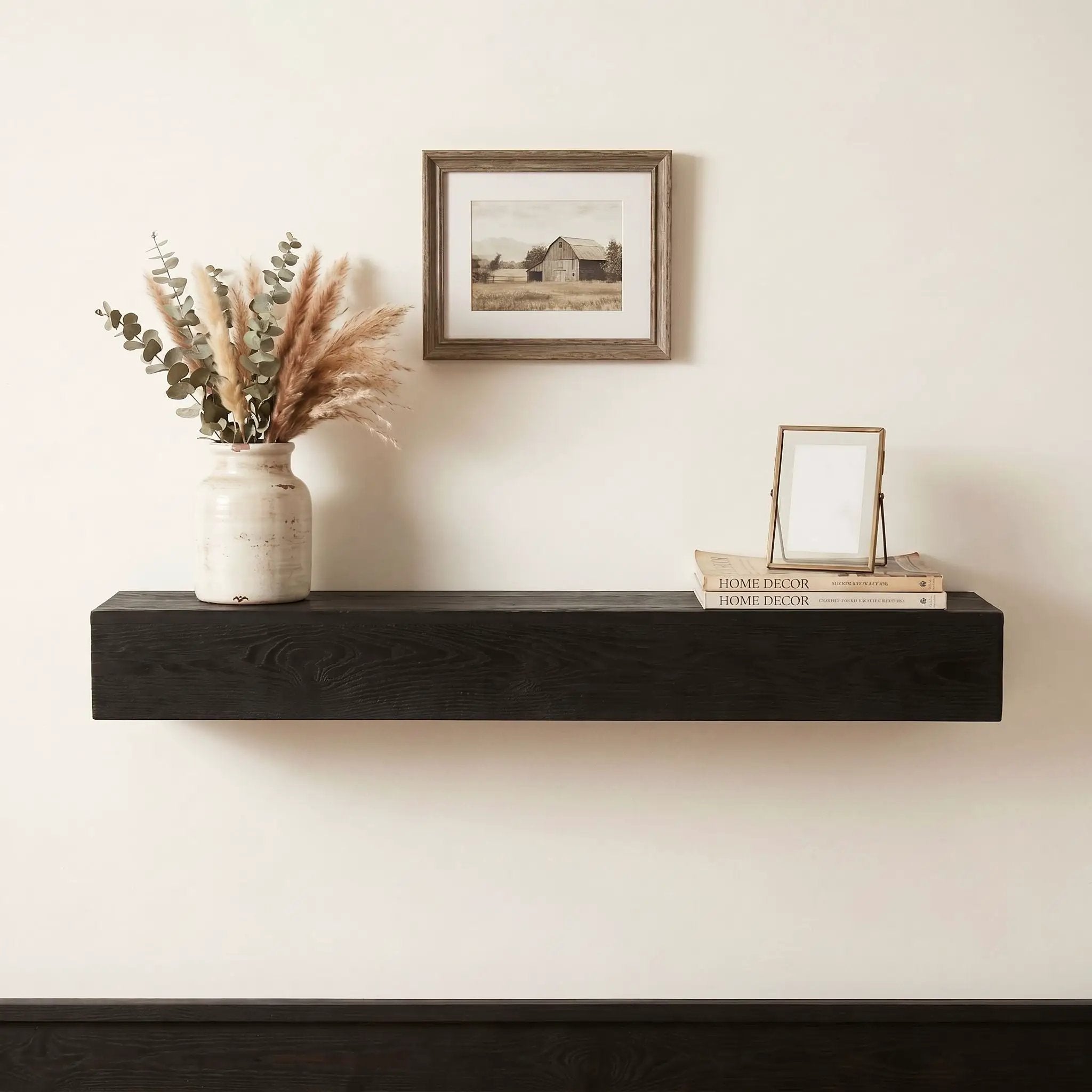 48'' Embossed Fireplace Mante, Wall Mounted Floating Shelf - Black by Unique Piece Furniture