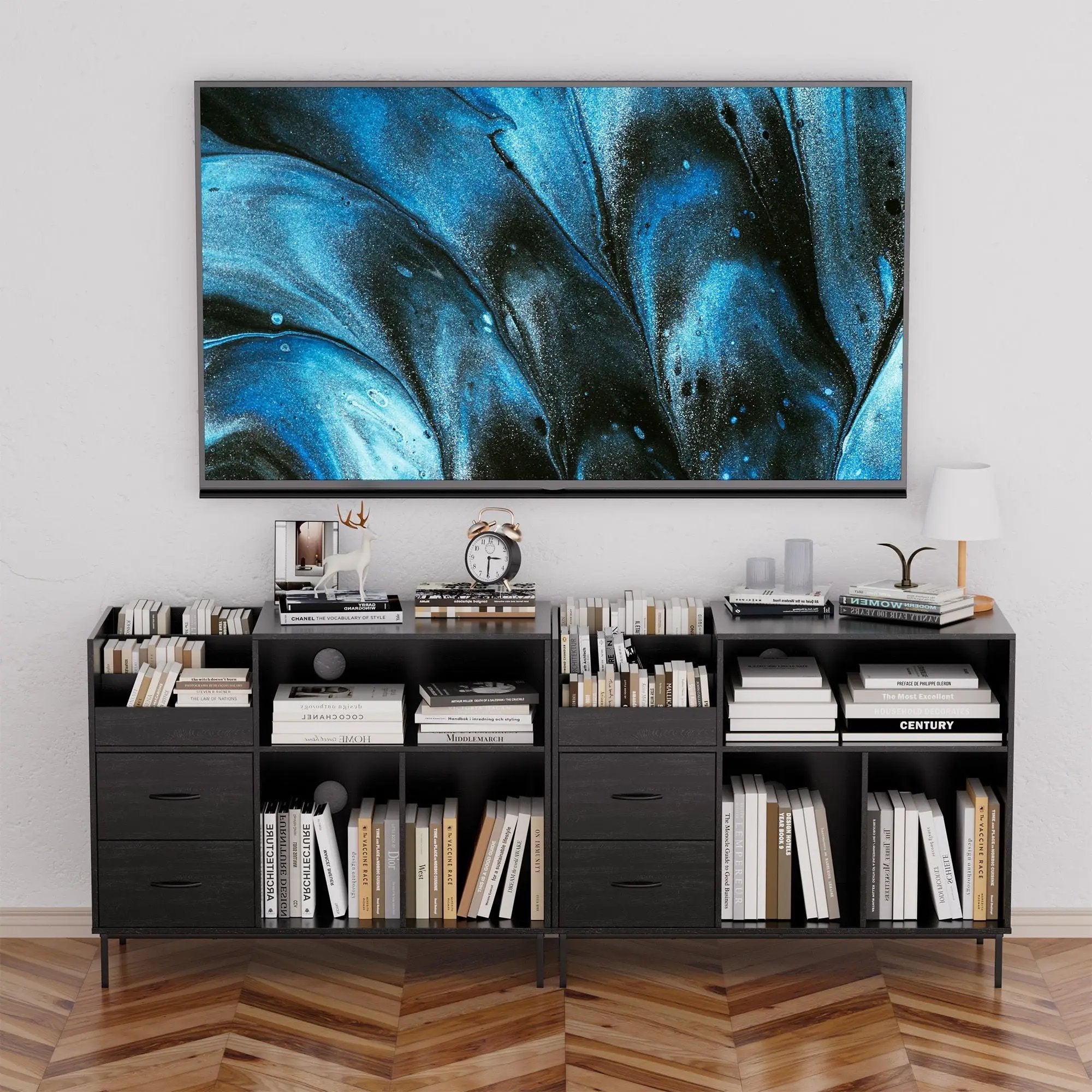 Eco-Friendly Vinyl Record Player Stand With Flip-Top Storage, Media Console With Dual Outlets And Dustproof Drawers by HouseOfZazla