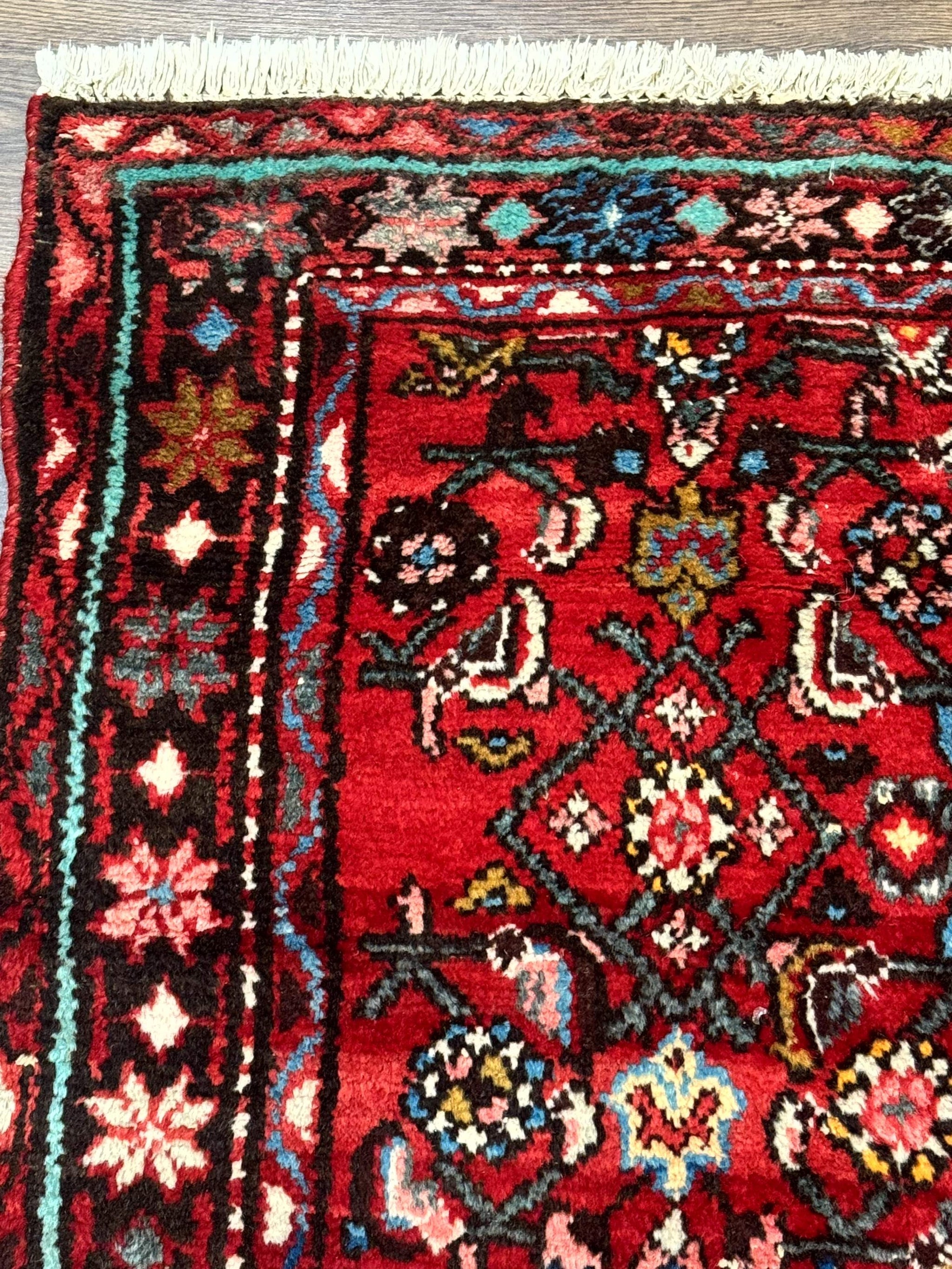Red Persian Rug 4x7, Village Rug, Wool Vintage Carpet by Jewel Rugs