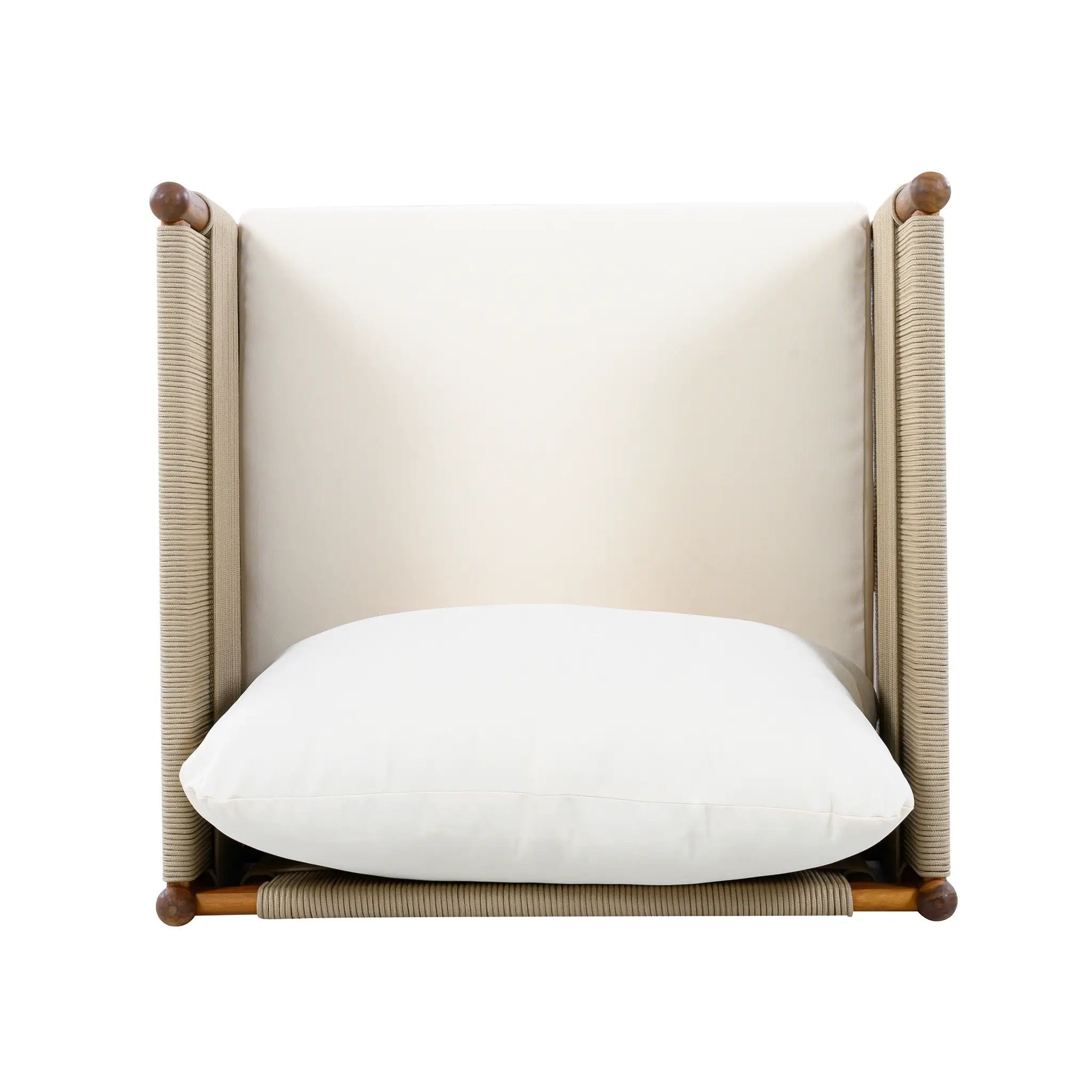 Outdoor Club Chairs (Set of 2) with Diamond-Pattern Beige Rope, Teak Finish by HouseOfZazla