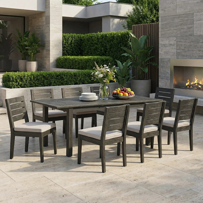 9-Piece Outdoor Dining Set with Extendable Acacia Wood Table and Cushioned Chairs by HouseOfZazla