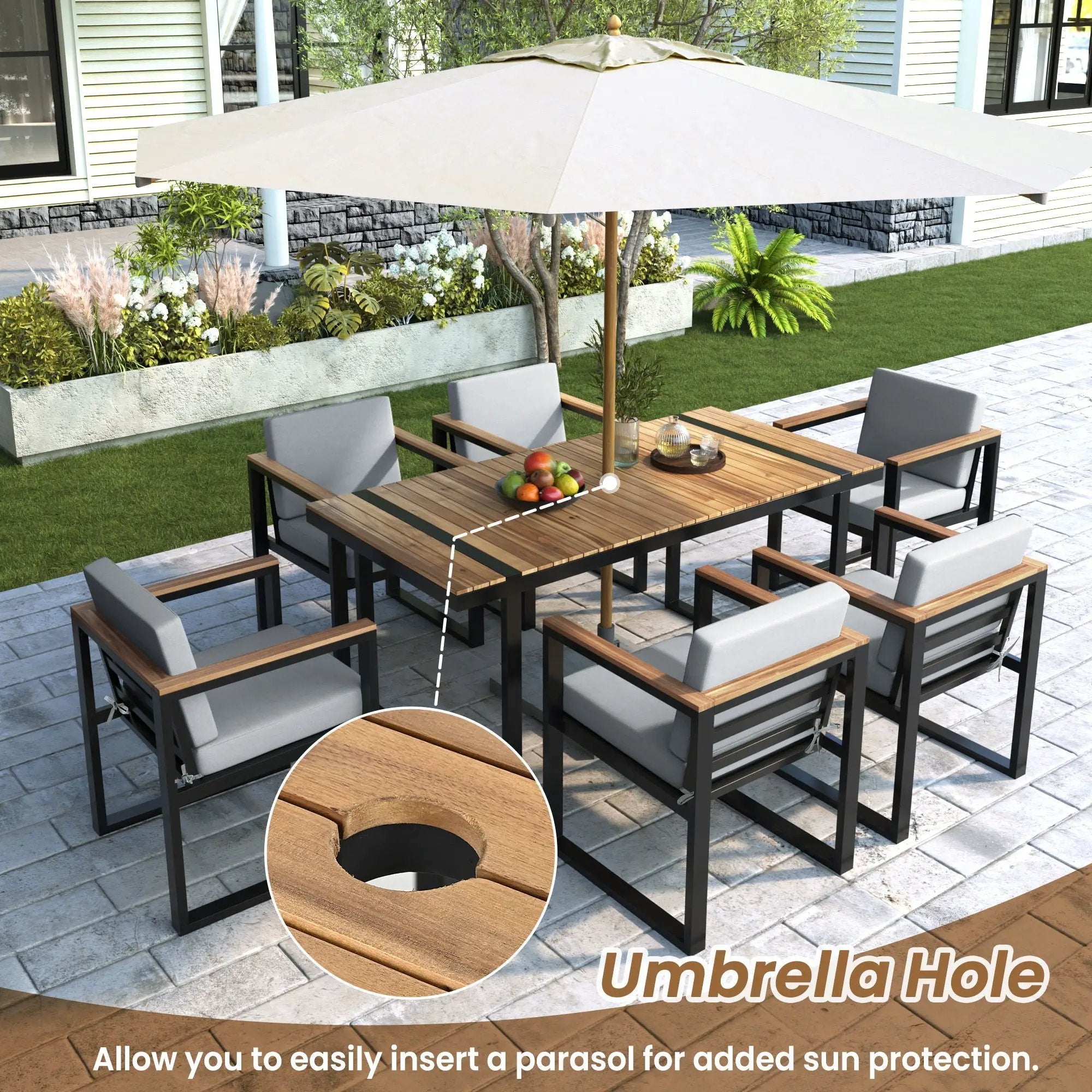 7 Pieces Outdoor Dining Set Patio Dining Table And Chair Set With And Removable Cushions For Patio by Unique Piece Furniture