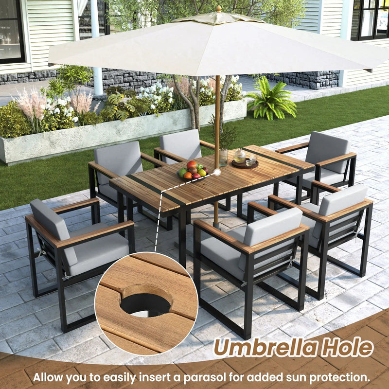 7 Pieces Outdoor Dining Set Patio Dining Table And Chair Set With And Removable Cushions For Patio by HouseOfZazla
