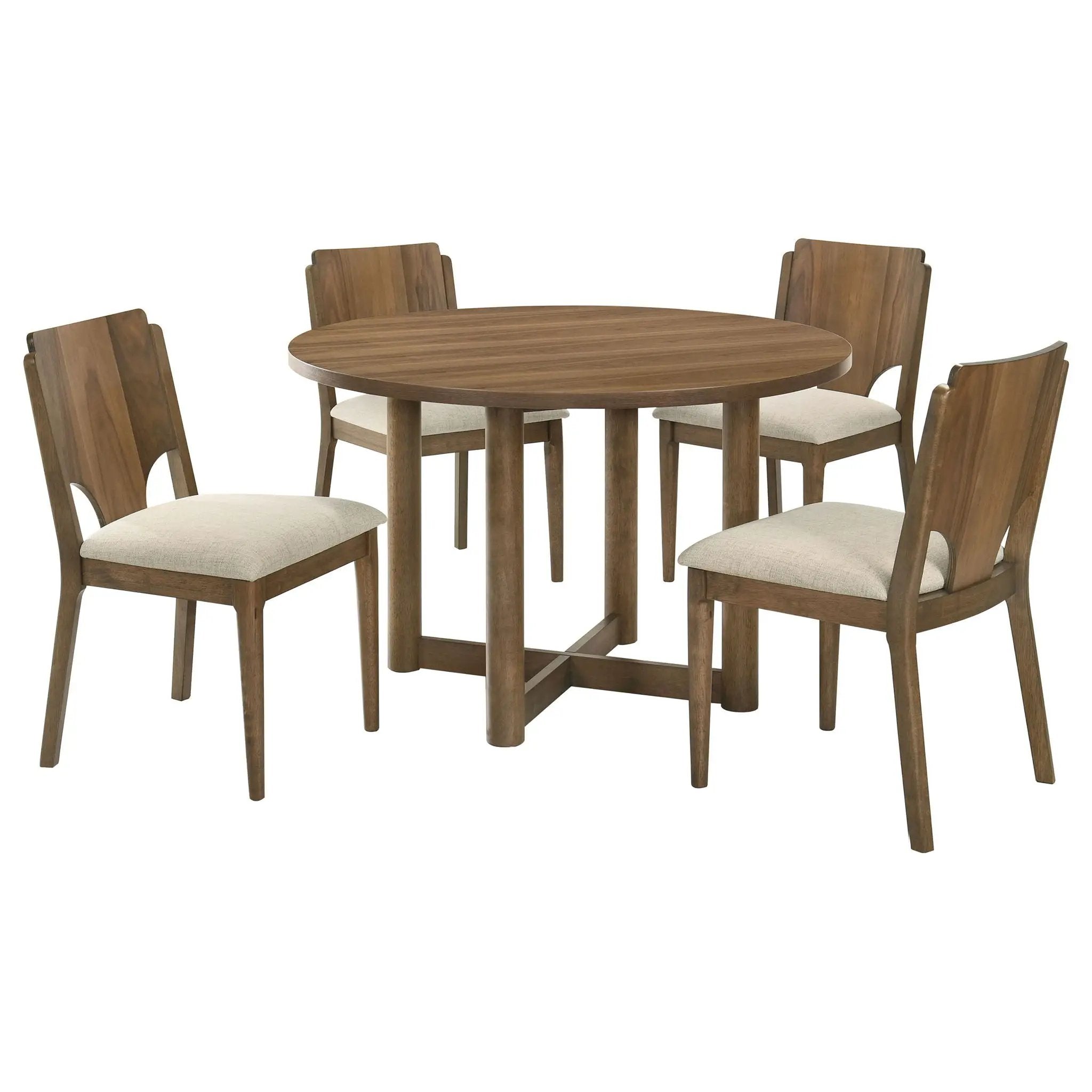 Crestmore 5-piece 46-inch Round Wood Dining Table Set Walnut by Unique Piece Furniture