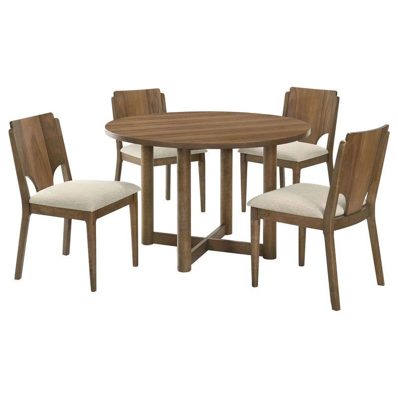 Crestmore 5-piece 46-inch Round Wood Dining Table Set Walnut by Unique Piece Furniture