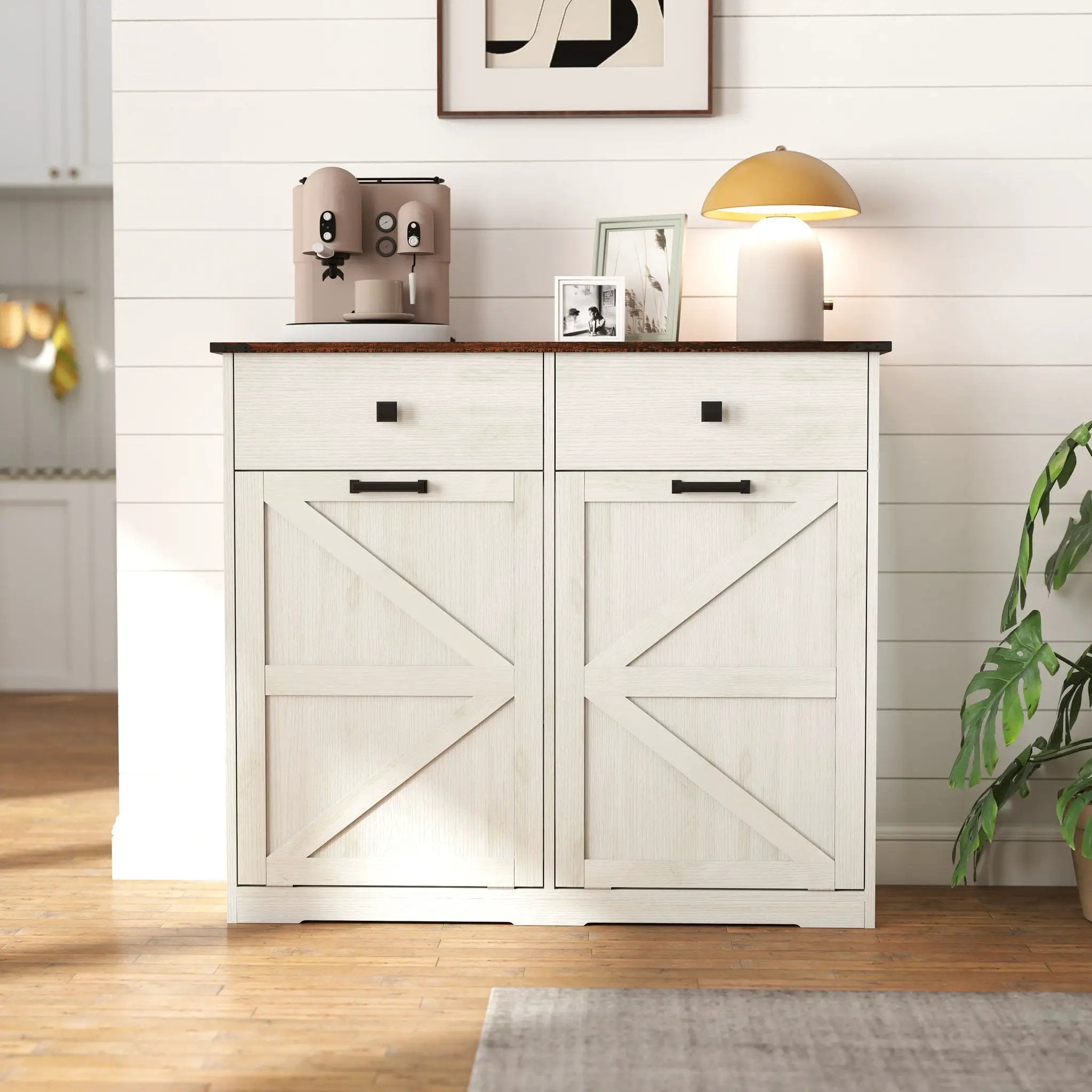 Double Tilt Out Trash Cabinet With Hideaway Drawer And Barn Door Style by HouseOfZazla
