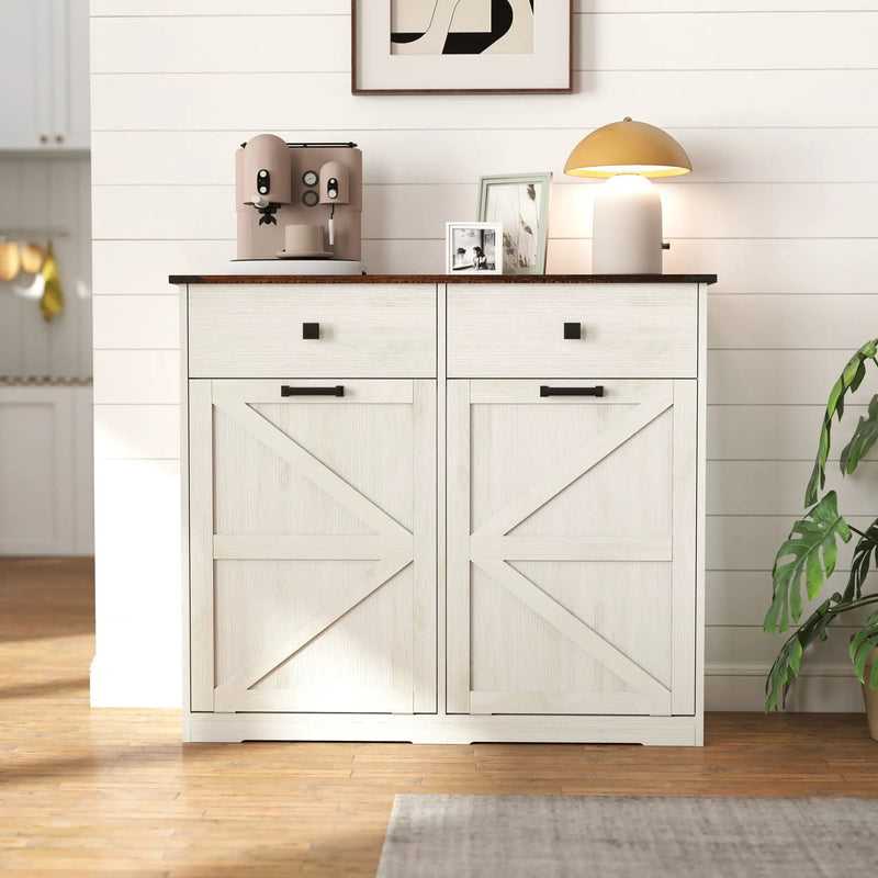 Double Tilt Out Trash Cabinet With Hideaway Drawer And Barn Door Style by HouseOfZazla