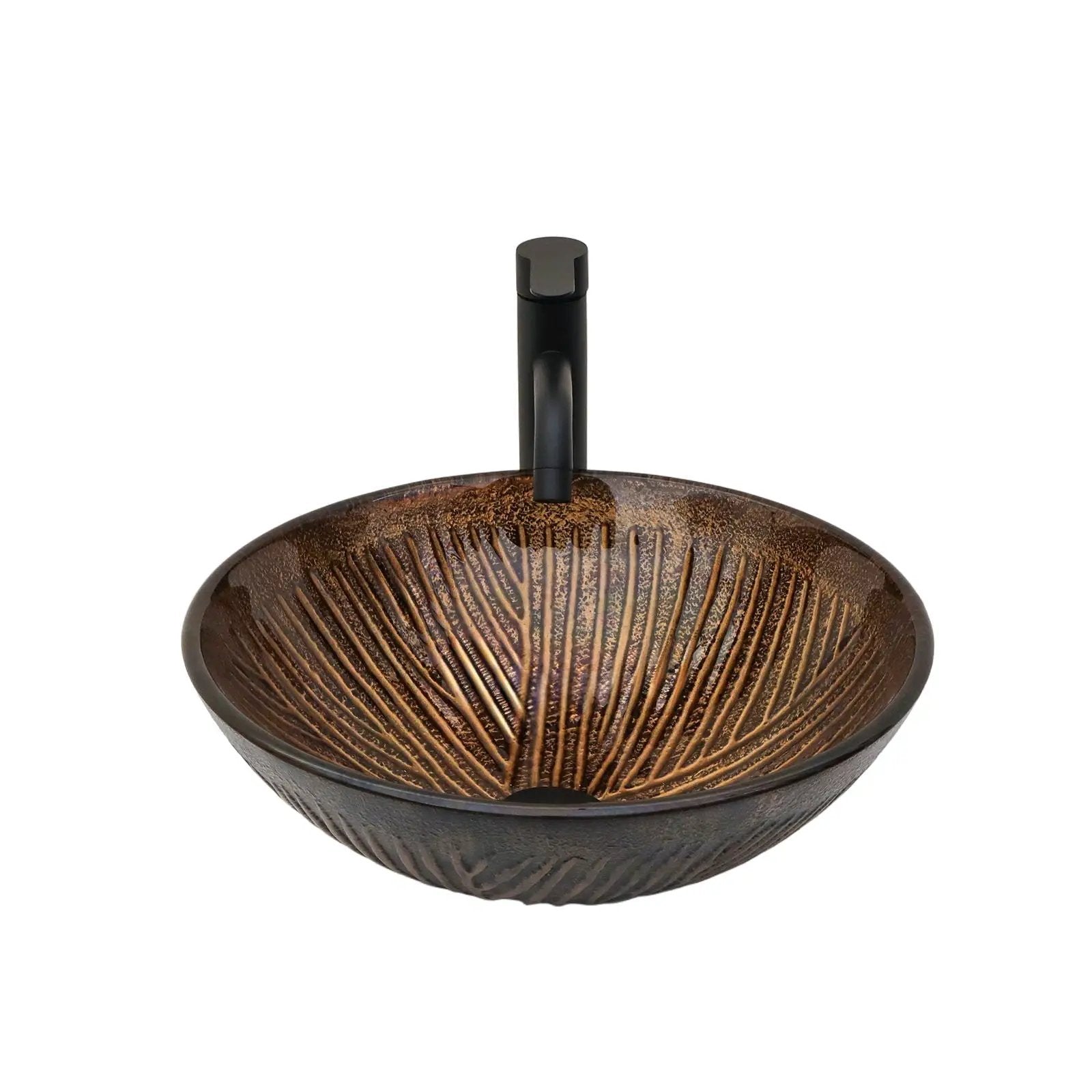 Feather Pattern Amber Vessel Sink With Pop Up Drain, Oval Bathroom Basin - Amber by HouseOfZazla