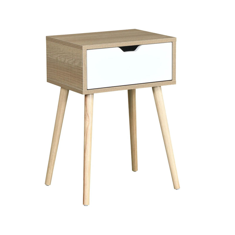 Side Table With 1 Drawer, Mid-Century Modern Storage Cabinet For Bedroom - White / Wood by Unique Piece Furniture