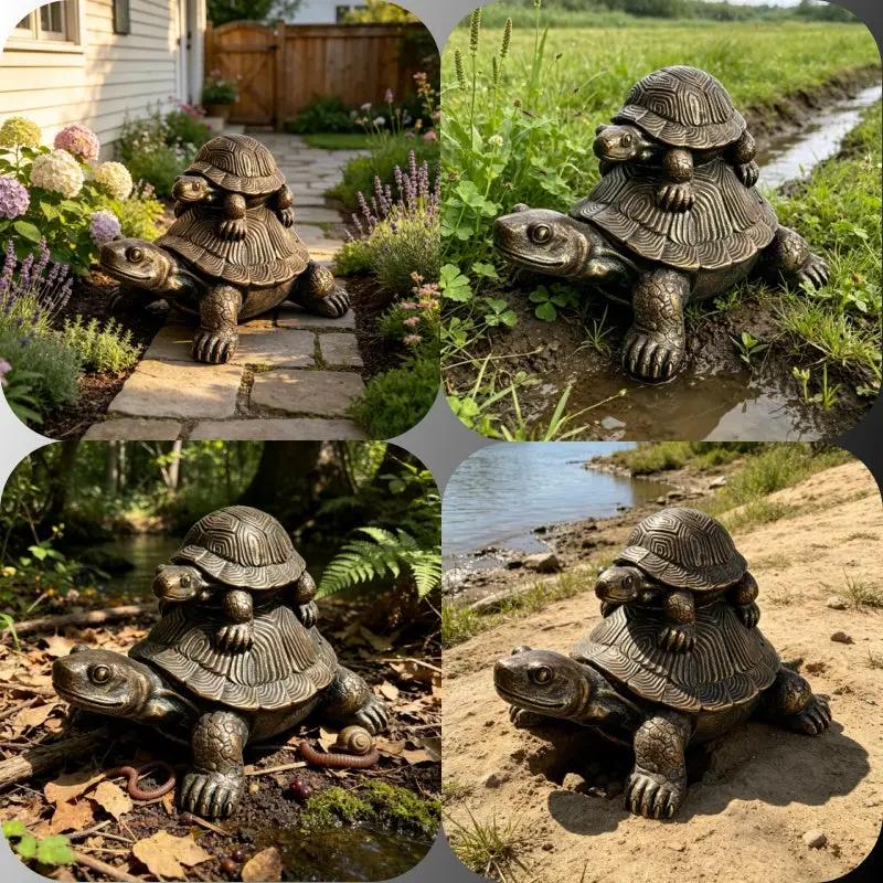 Vintage Bronze Stacked Turtle Statue by HouseOfZazla