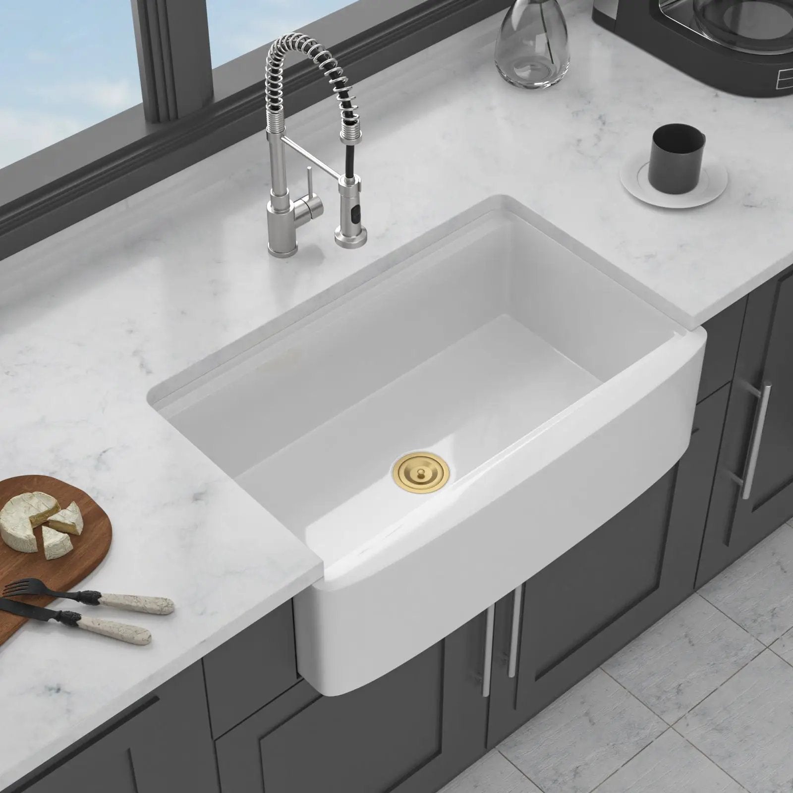Kitchen Sink Workstation With Deep Bowl And Space-Saving Track Design - White by HouseOfZazla