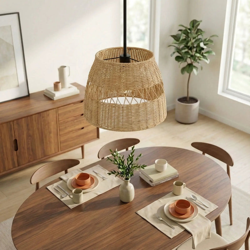 Essence - Single Lights Pendant With Shade - Black / Rattan by Unique Piece Furniture