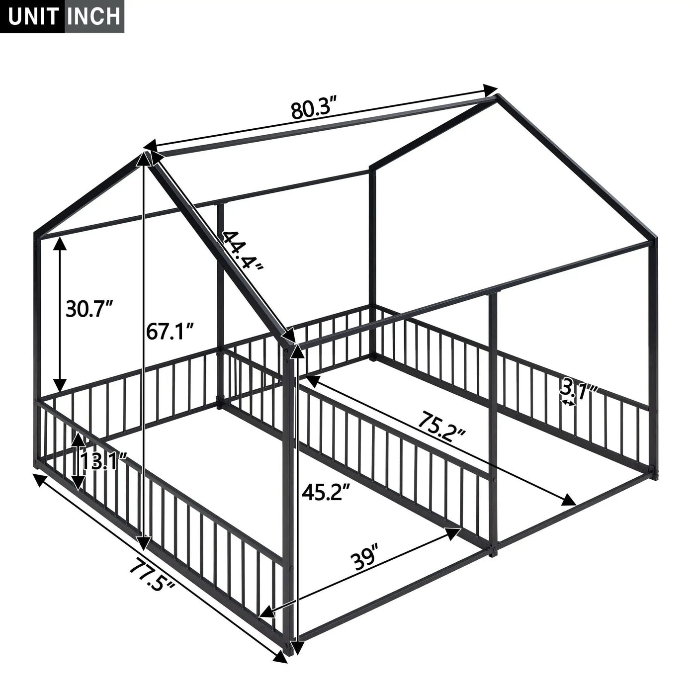 House Platform Beds, 2 Shared Beds, Metal Frame With Guardrails by Unique Piece Furniture