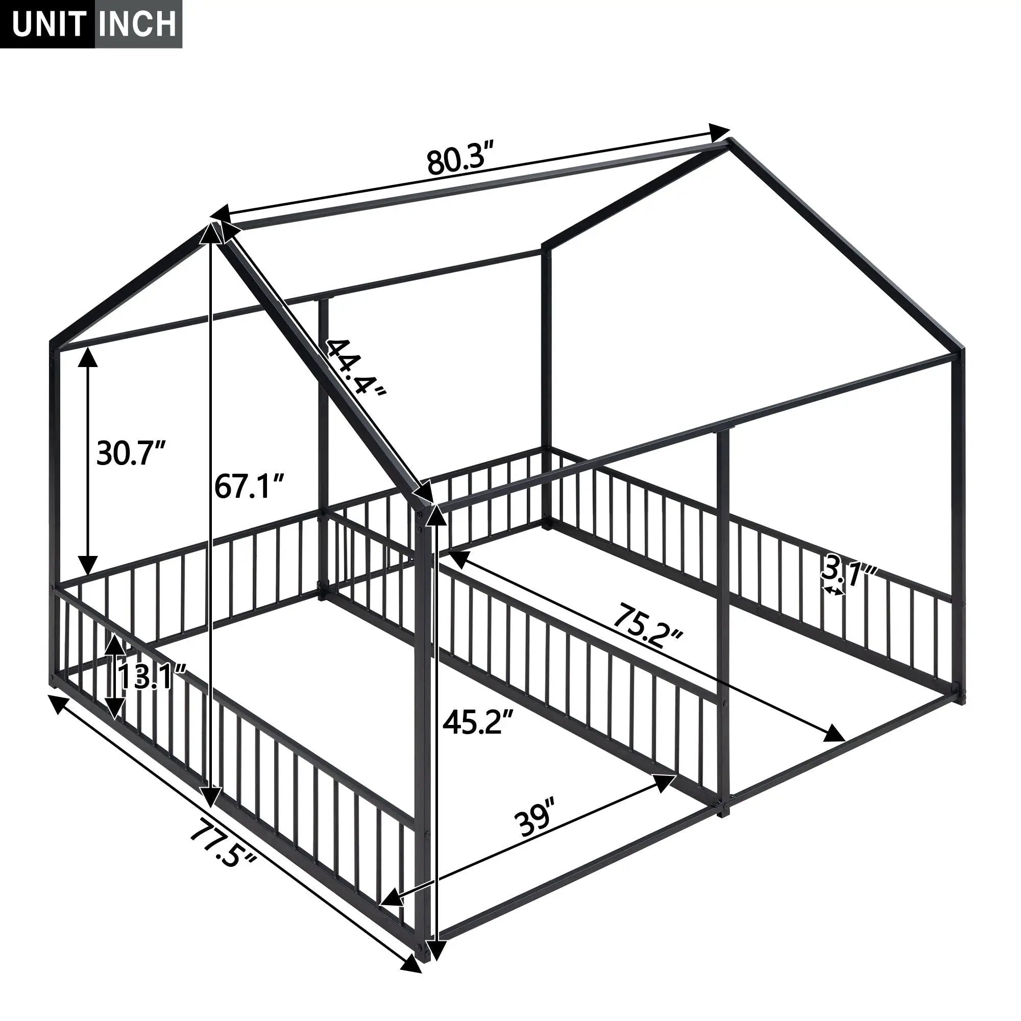 House Platform Beds, 2 Shared Beds, Metal Frame With Guardrails by Unique Piece Furniture