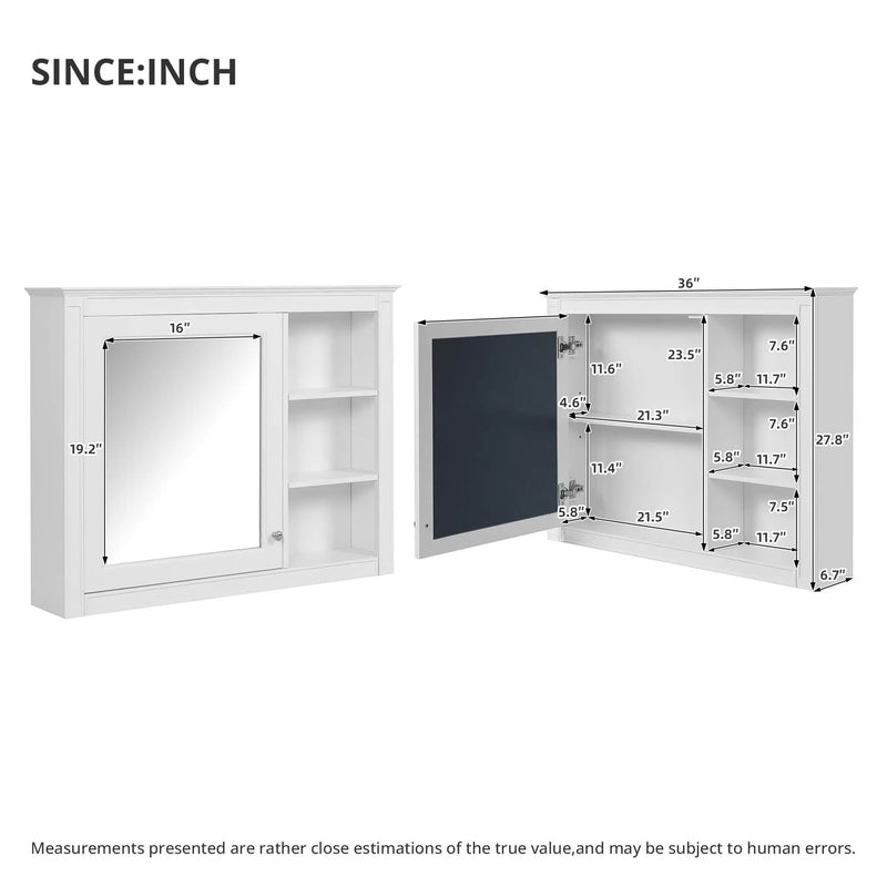 Wall Mounted Medicine Cabinet With Mirror, Adjustable Shelf - White by HouseOfZazla