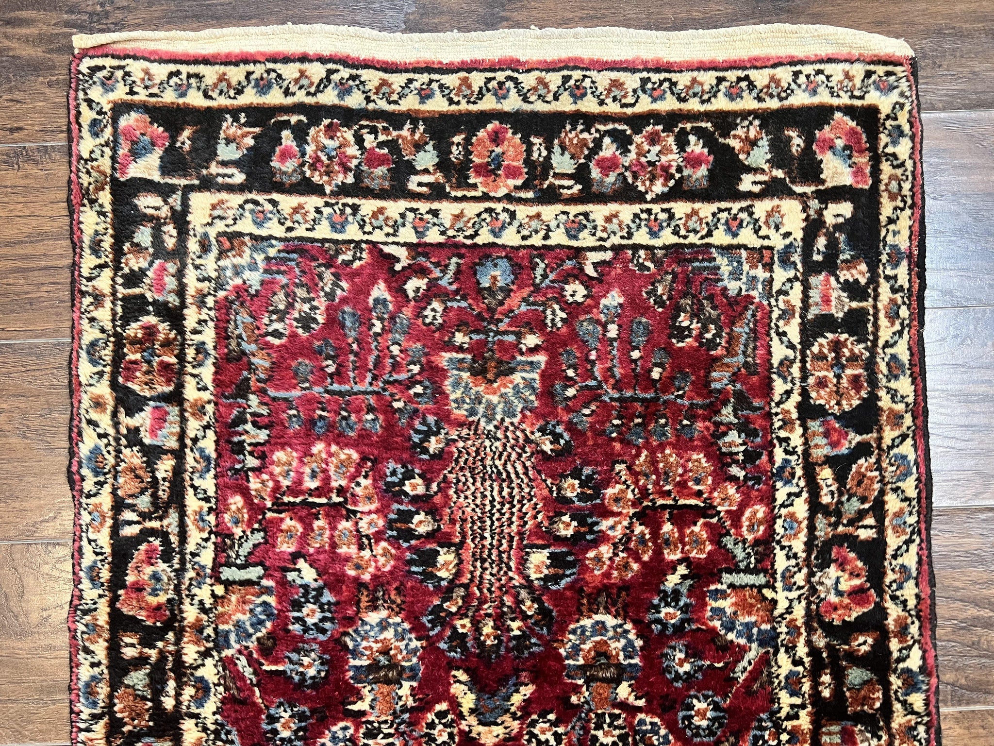 Antique Persian Runner Rug 2.9 x 17, Rare Sarouk Runner, Handmade Wool Rug for Hallway, Red, Floral by Jewel Rugs