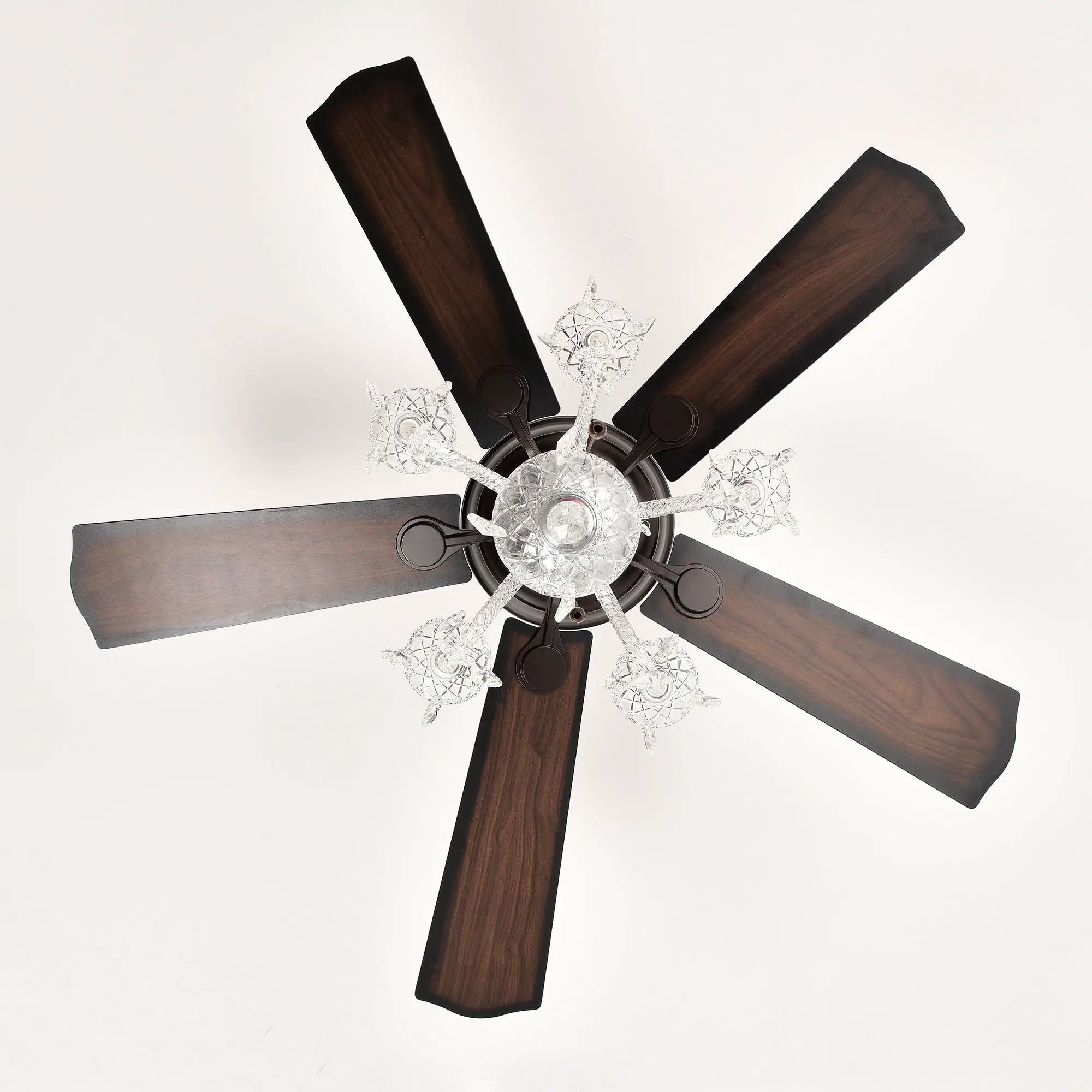 52" Crystal Shade Ceiling Fan Lamp, 3 Speed, 4 Timing, 5 Reversible Blades Crystal Ceiling Fan, 5 Pieces X E12 (No Include Bulb), Hand Pull Chain - Matte Black by HouseOfZazla
