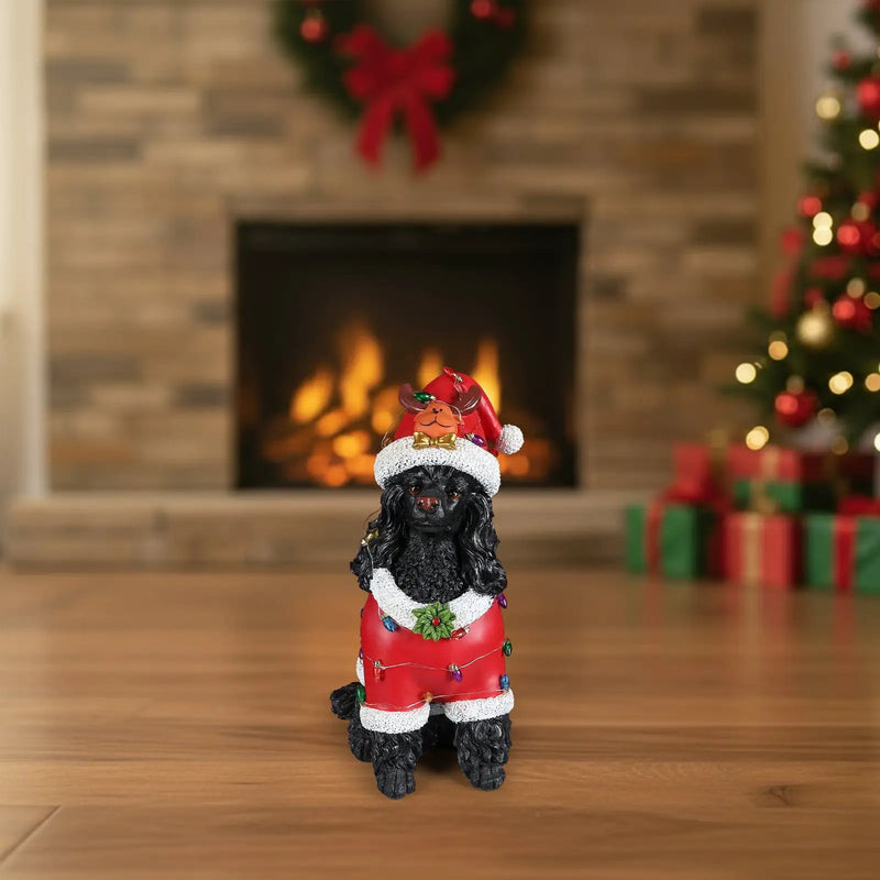 Festive Black Poodle Christmas Statue by HouseOfZazla