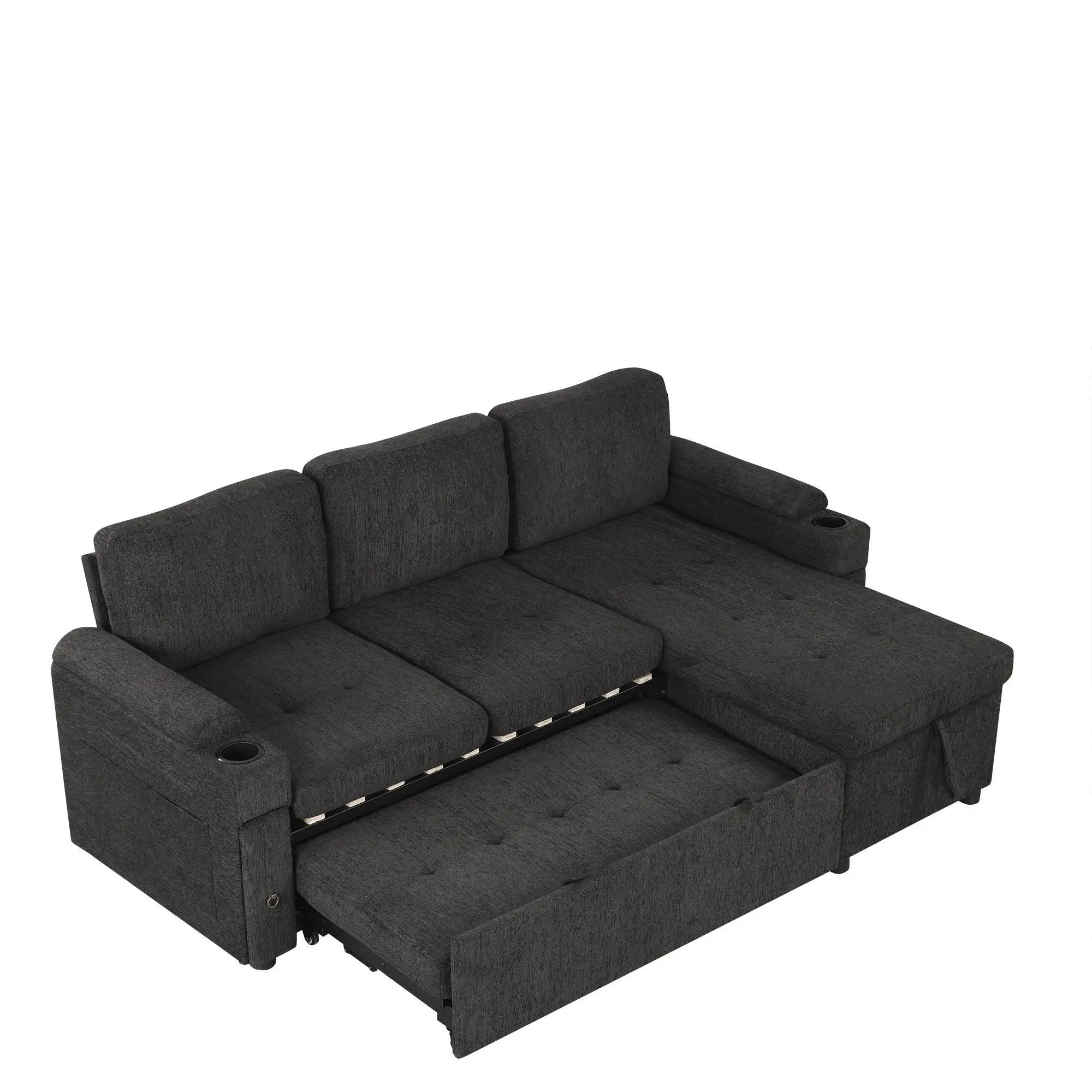 Convertible L Shaped Sofa Couch With Storage, Cup Holders, USB Ports