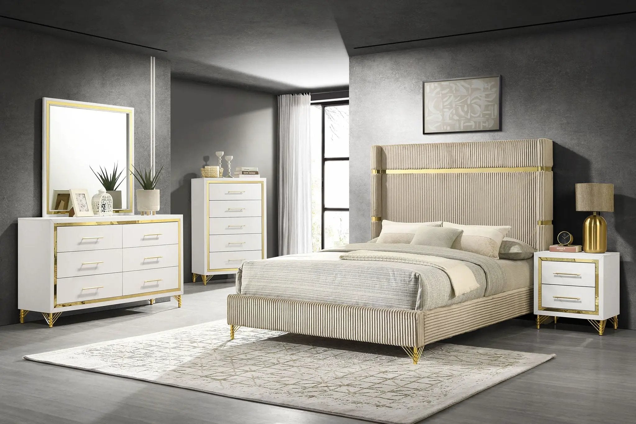 Lucia 61-inch Upholstered Queen Wingback Bed Beige by Unique Piece Furniture