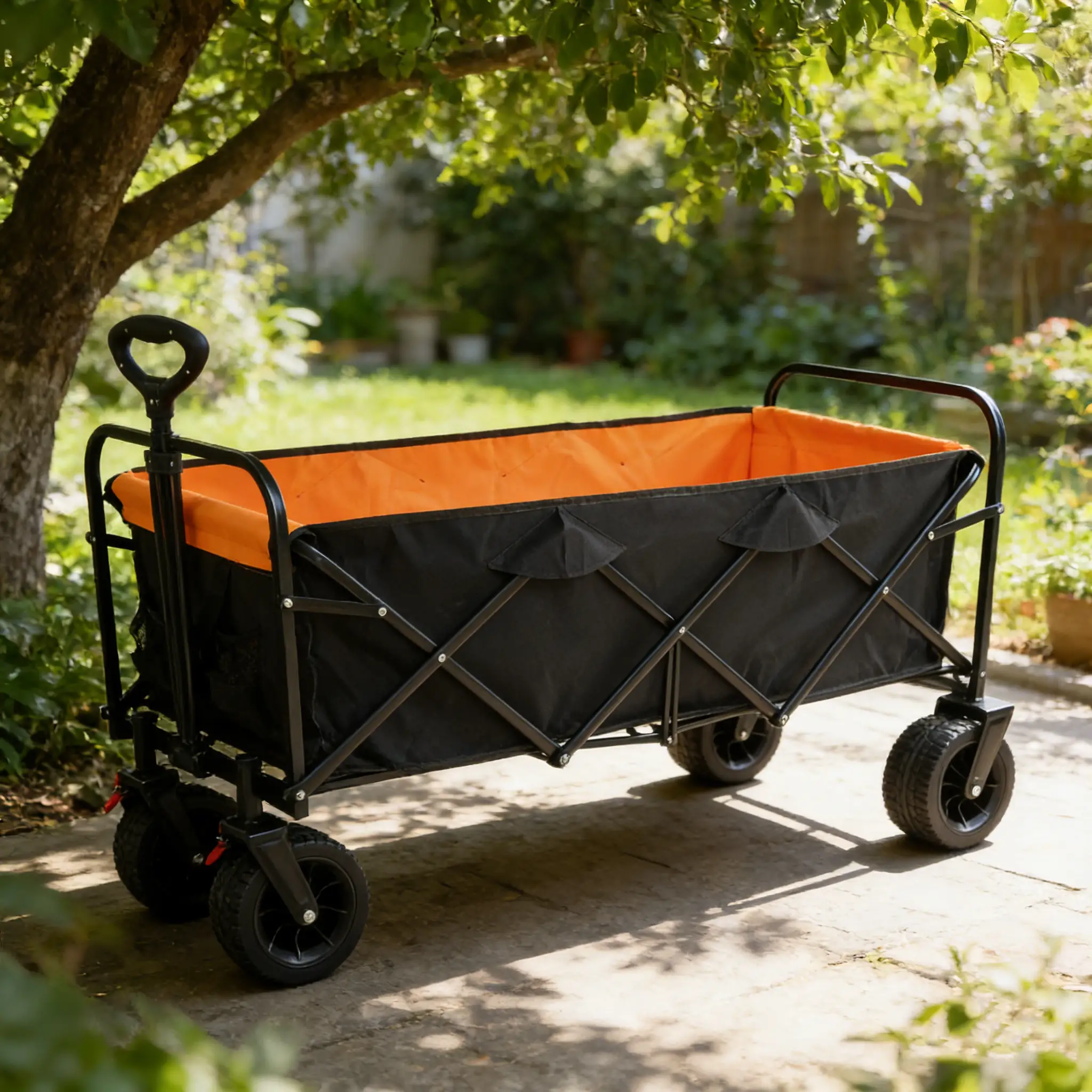 Big Large Capacity Folding Wagon Cart with Extender (Black + Orange) by HouseOfZazla