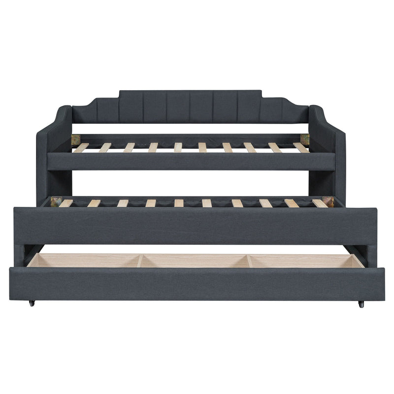 Upholstered Simple Design Daybed With Trundle And 3 Drawers