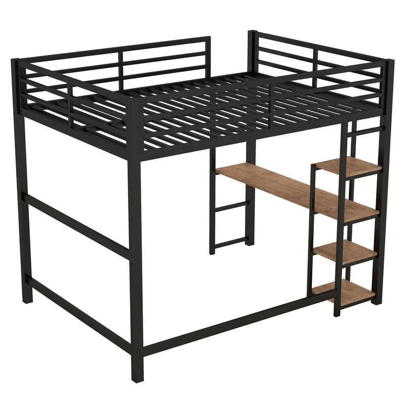 Loft Bed With Built In Desk And Storage Shelves, Full Size - Black by Unique Piece Furniture