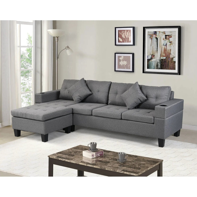 Sectional Sofa Set For Living Room With L Shape Chaise Lounge, Cup Holder And Left Or Right Hand Chaise Modern 4 Seat by Unique Piece Furniture