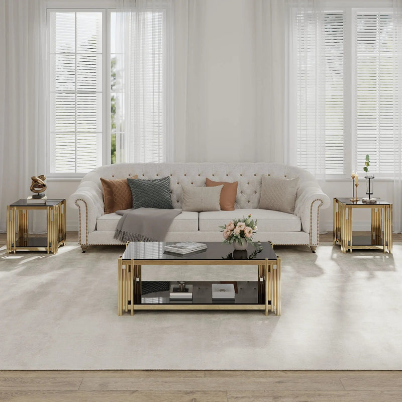 Square End Table With Tempered Glass Top For Living Room by HouseOfZazla